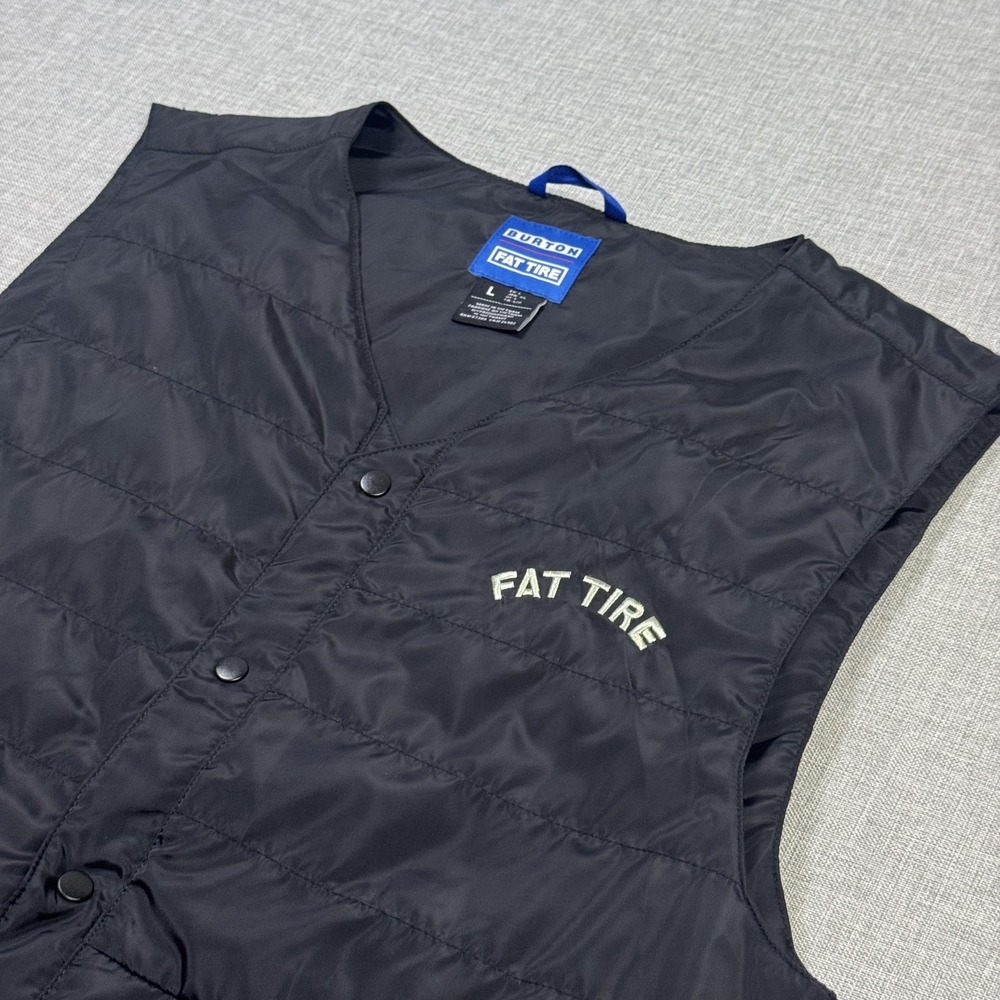 Burton x Fat Tire Vest Mens L Black Quilted Insulated Lightweight Snap Closure